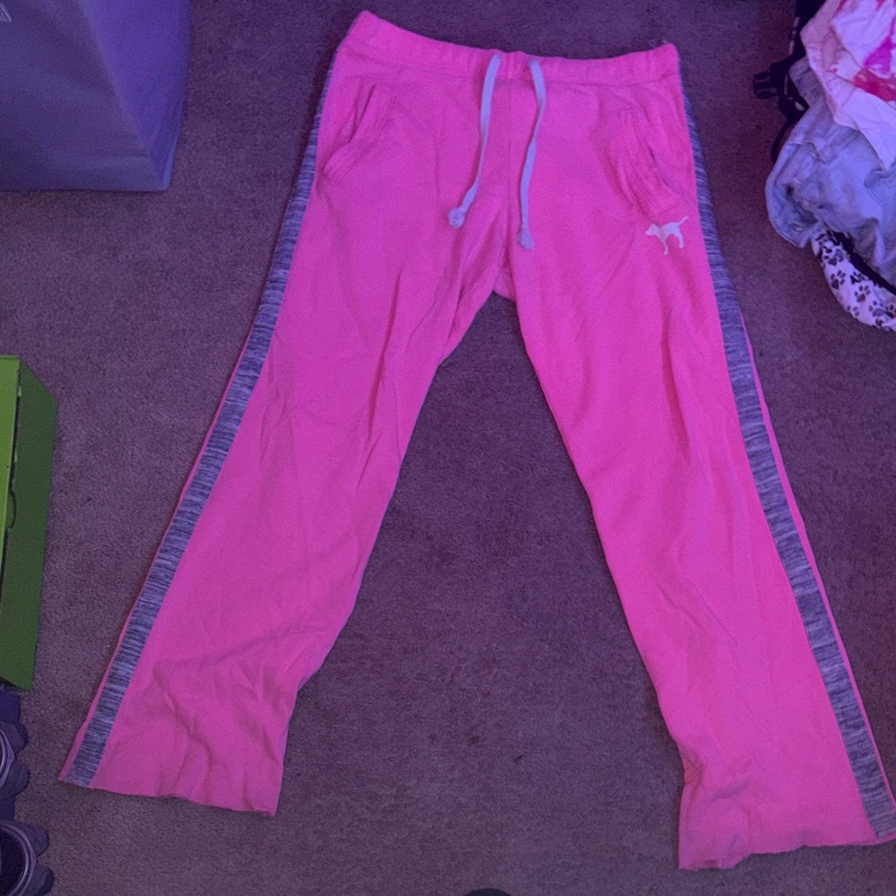 PINK Victoria's Secret Kids Pink Joggers with Gray Stripes